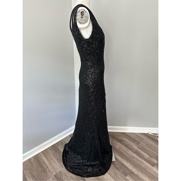 MAC DUGGAL SEQUINED STRAPPY ONE SHOULDER COLUMN GOWN - Picture 8 of 11